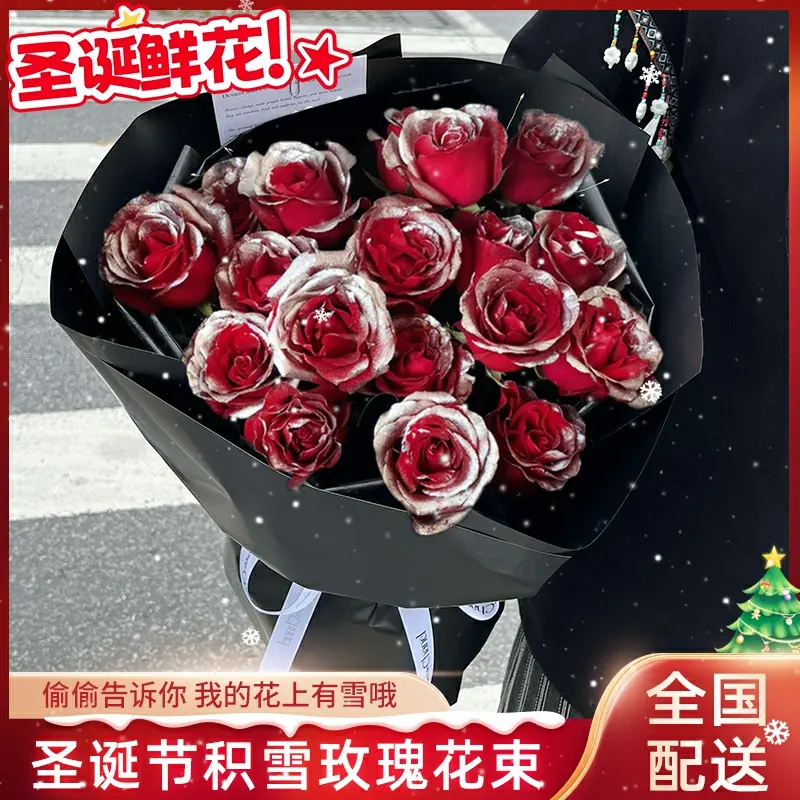 圣诞节银河落雪积雪玫瑰花束鲜花速递同城附近花店送女友生日礼物