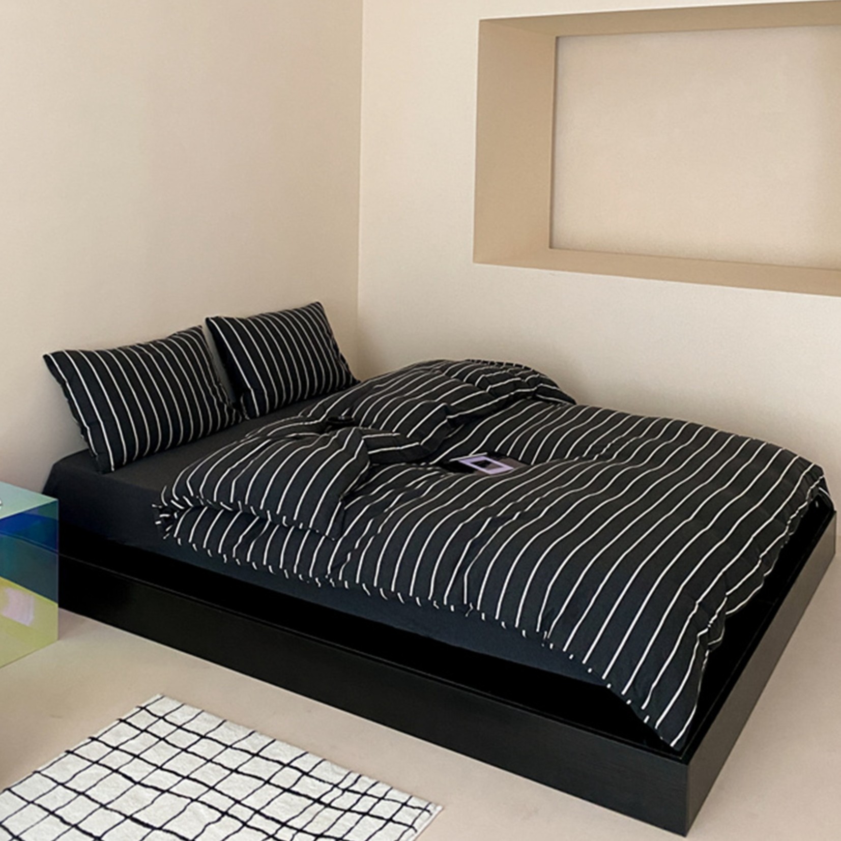 丽家平！良品风 床笠款天竺棉全棉针织棉条纹四件套140克/平米床品