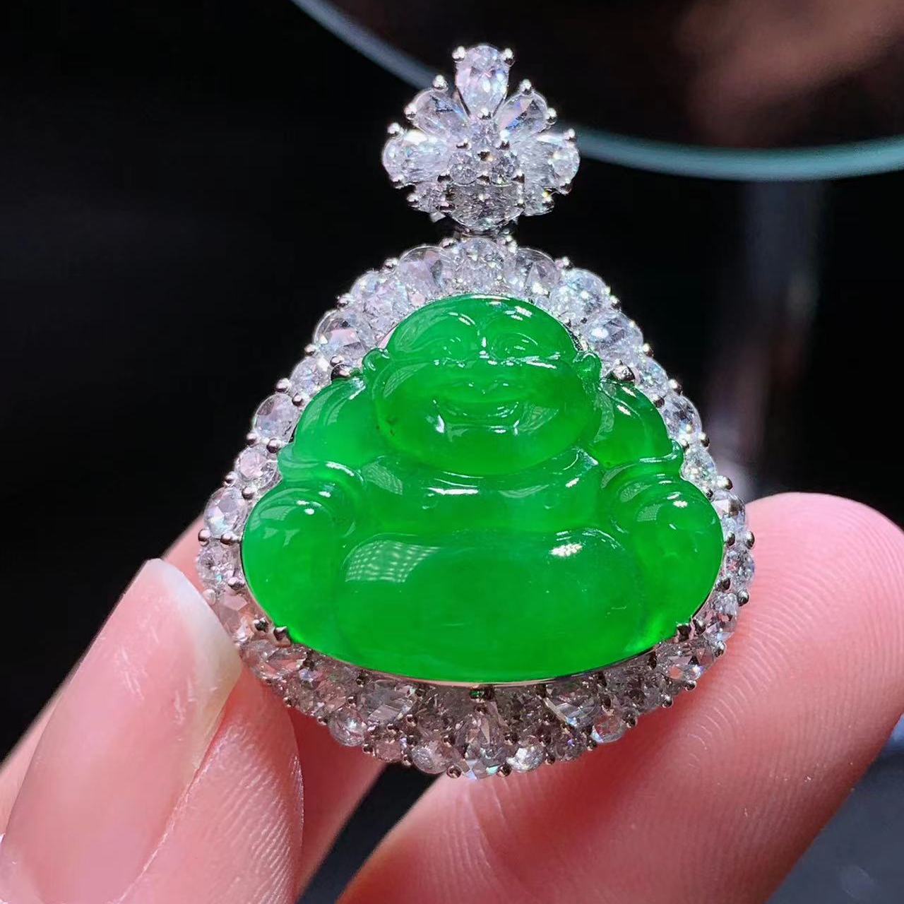 天然缅甸翡翠A货 翡翠佛公 翡翠吊坠 翡翠挂件冰阳绿翡翠佛公