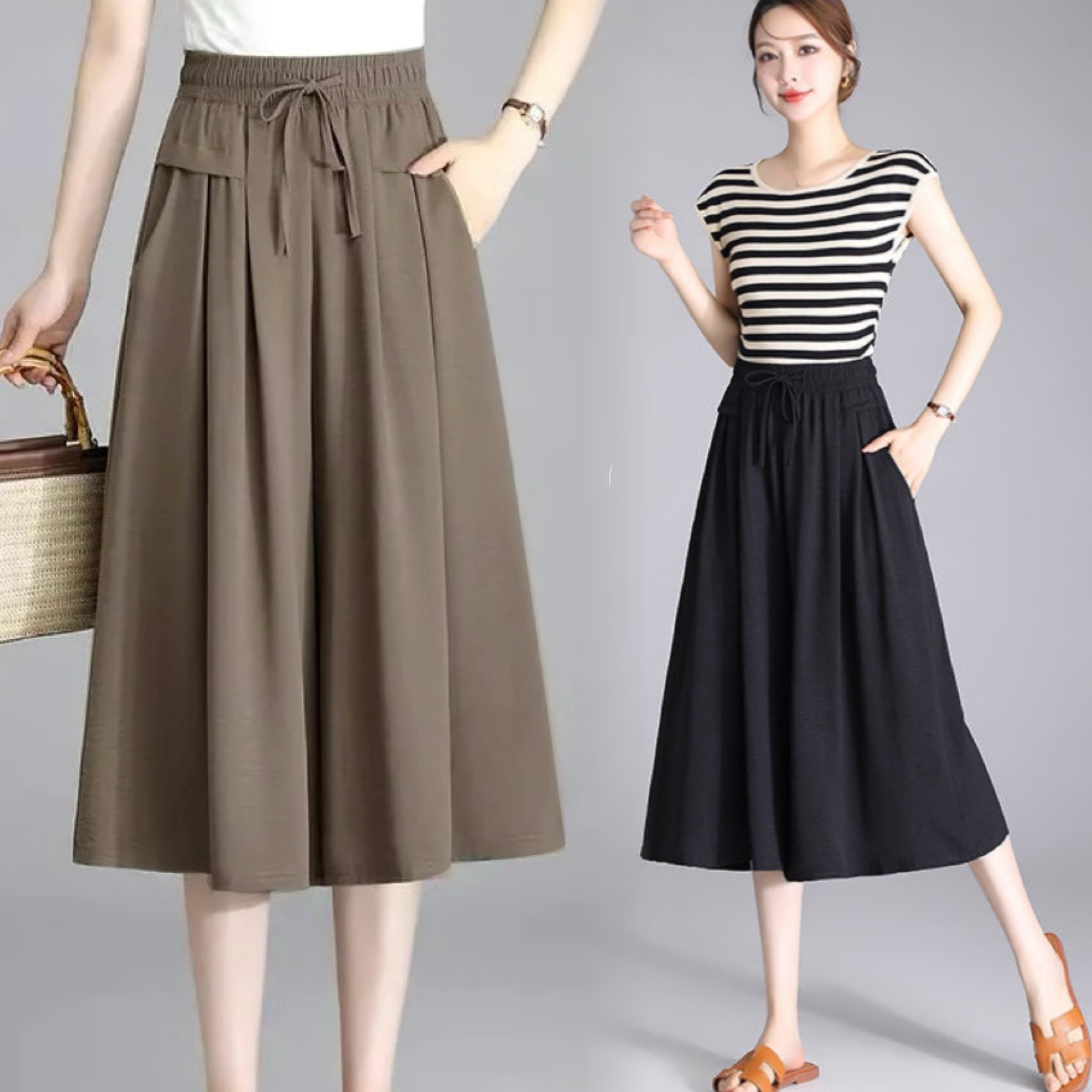 阔腿七分裤2025夏季裤女新款高腰垂坠感气质韩版休闲宽松裤子裙裤