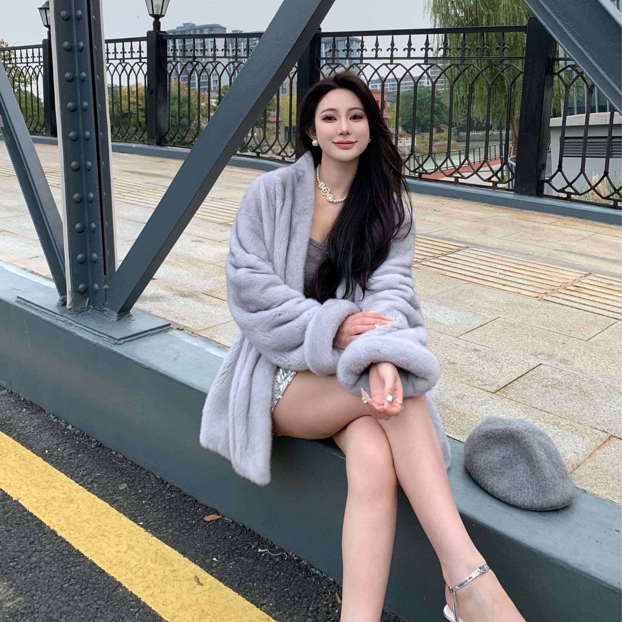 【三只貂】2024冬季新款轻奢进口水貂外套中长款韩版女22250