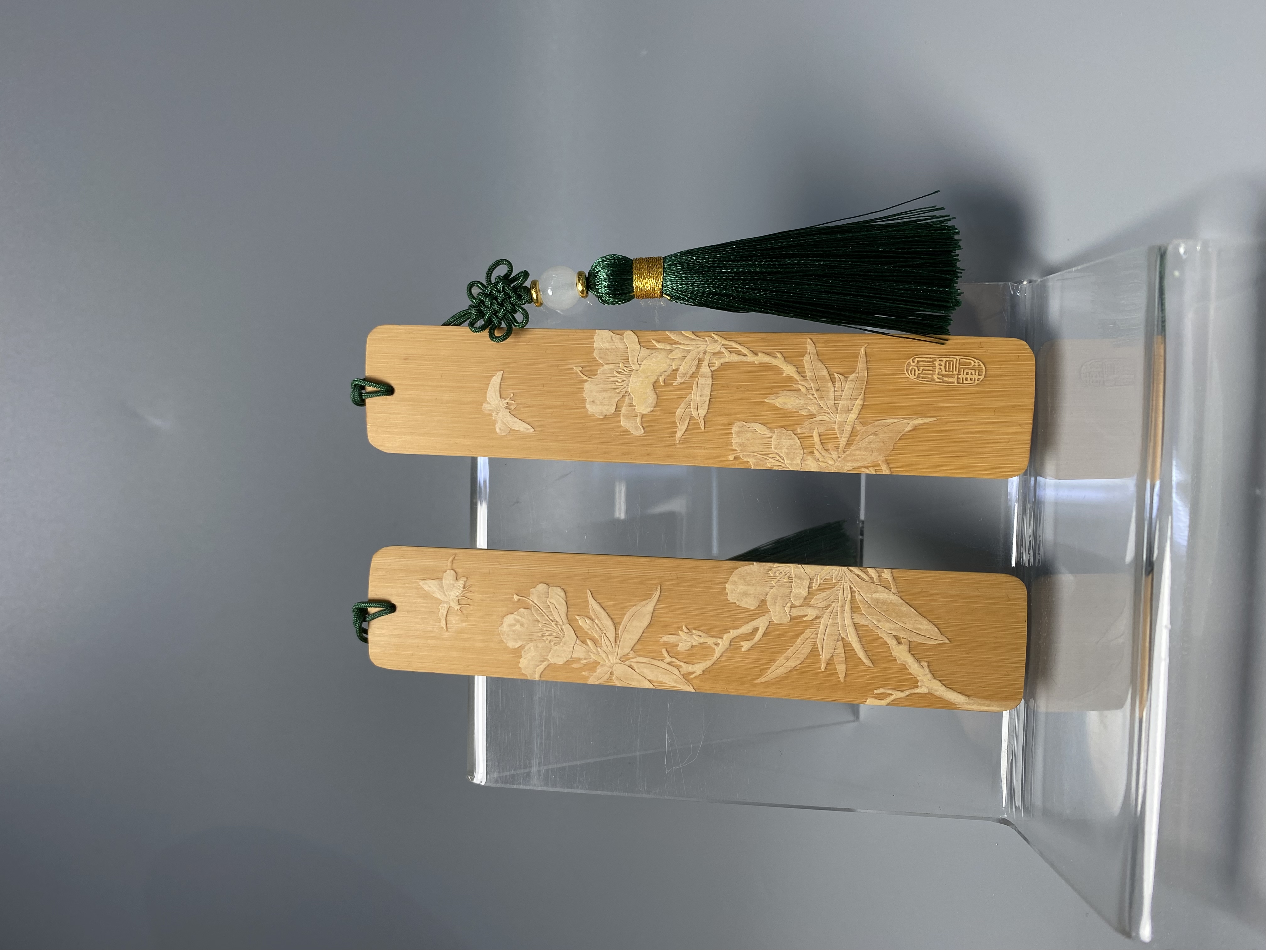 剔筠轩原创专利文创/常州留青竹刻/映山红书签（对）