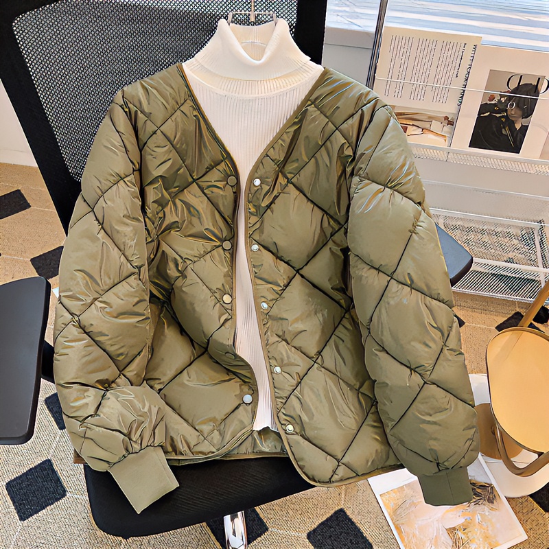 冬季爆款短款羽绒（棉）服设计感菱格茧型轻薄棉服外套冬装