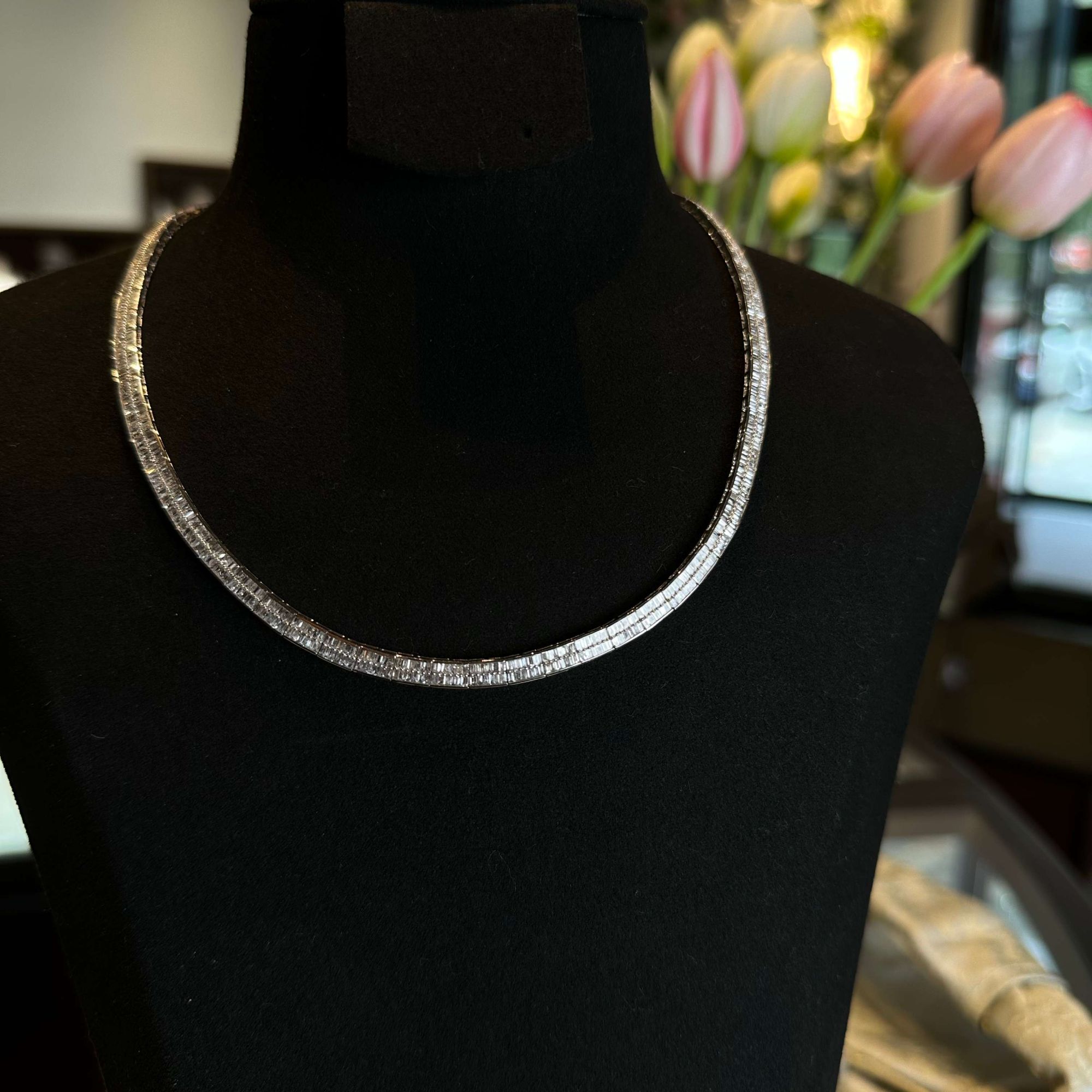 【比兴】2400069 18K白金T方钻石蝴蝶结chokrer项链 4.1*2.4*42cm