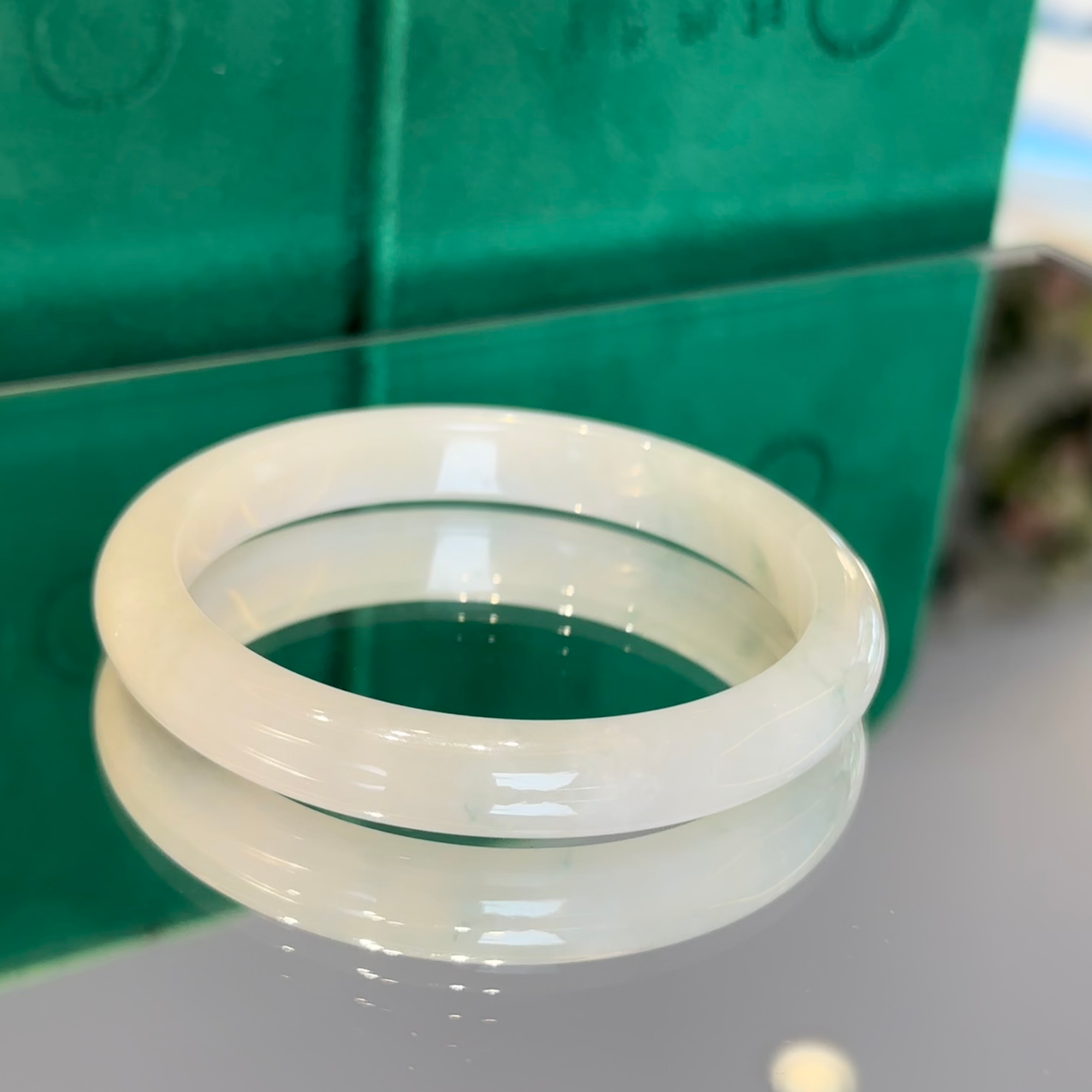 【比兴】2416-s57缅料翡翠52#圈口正圈翡翠手镯糯冰种冰透气质女款