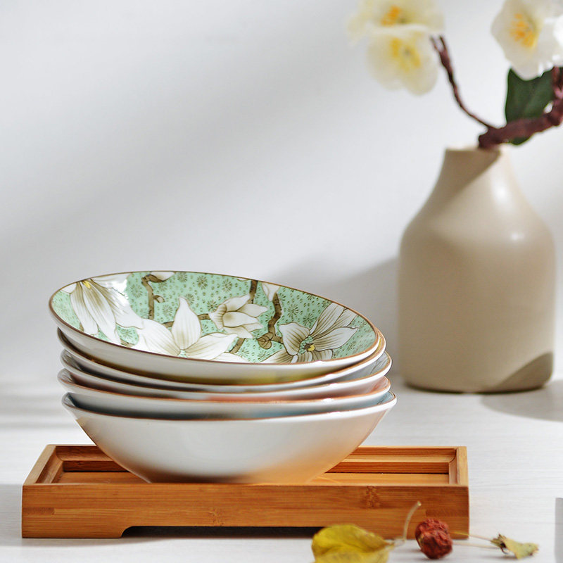 有谷窑和彩木莲6.5英寸凉菜碟日本进口釉下彩碗盘餐具家用凉菜盘