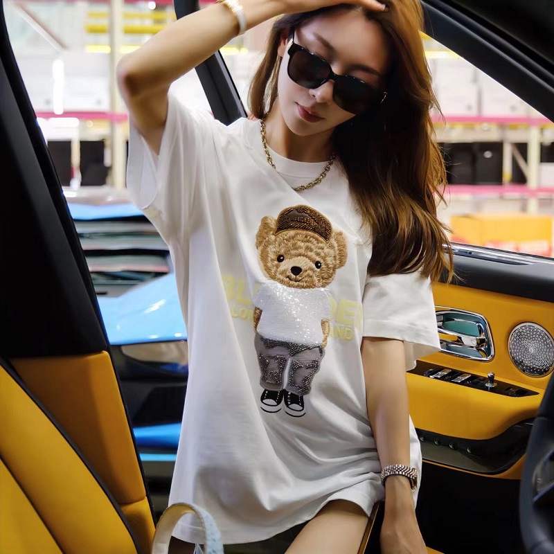 【YH】2025春夏新款百搭重工刺绣小熊短袖T恤D2025