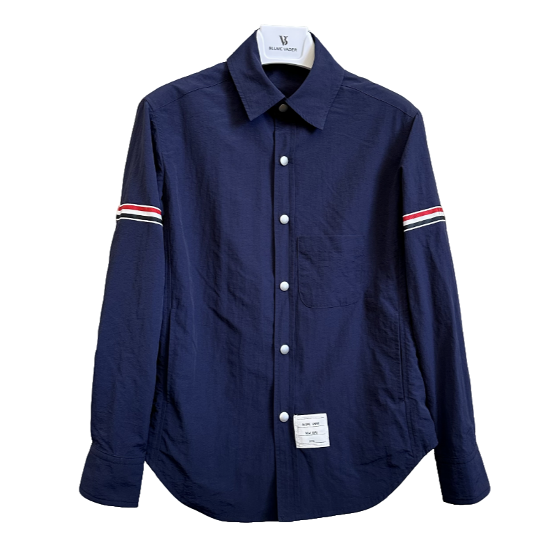 2025春夏新款条纹手工包边衬衫S6001【蓝色】