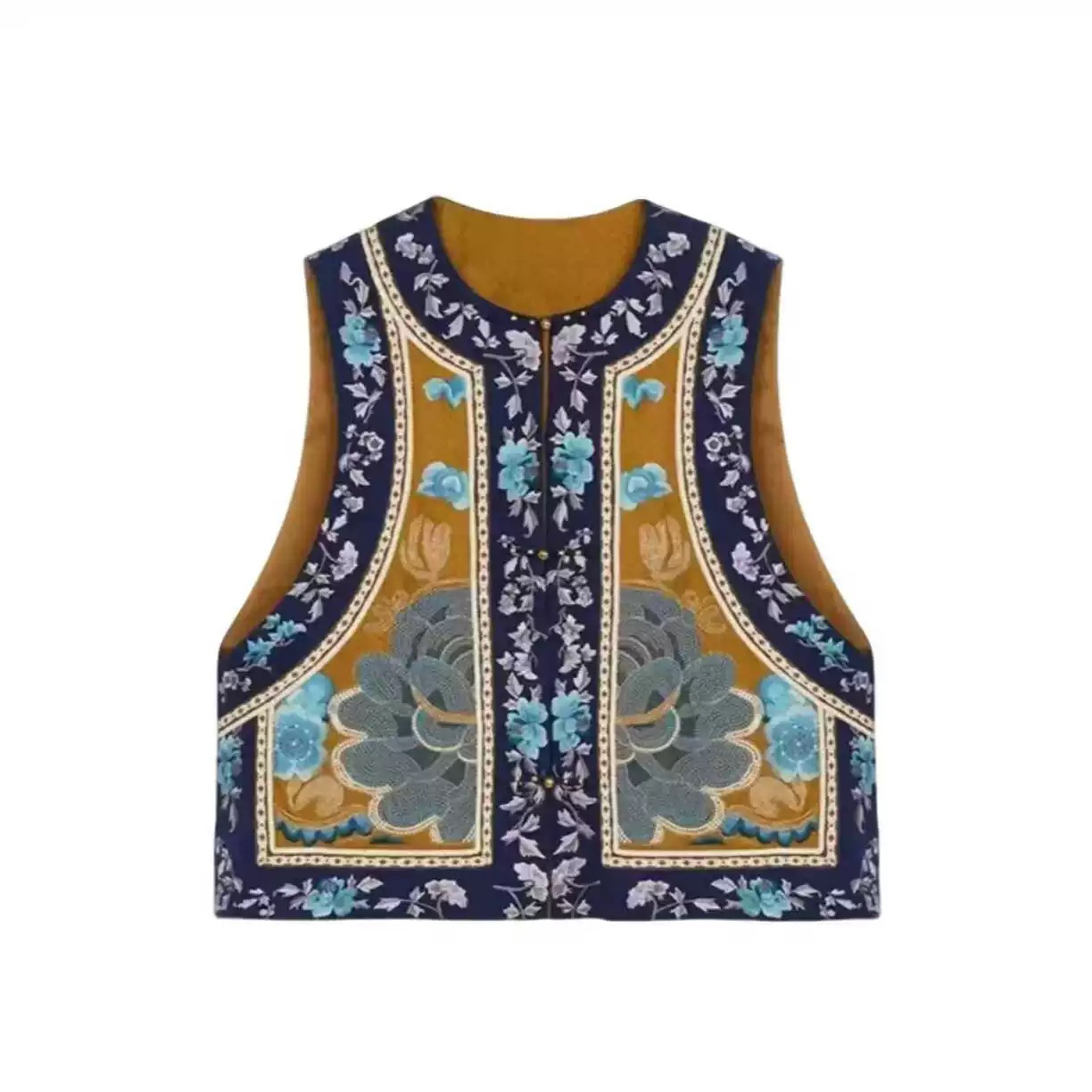 秋季新中式国风重工刺绣马甲女时尚百搭休闲圆领绣花马夹女上衣潮