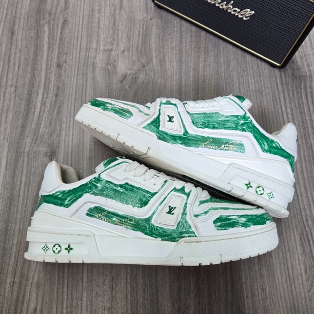 99新 LouisVuitton/路易威登 42.5码 trainer 白绿涂鸦 板鞋