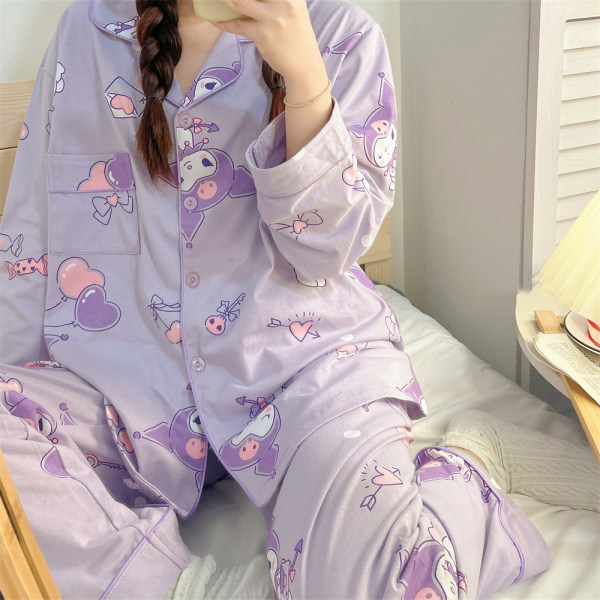 秋季睡衣女可爱卡通宽松仿棉甜美外穿家居服套装