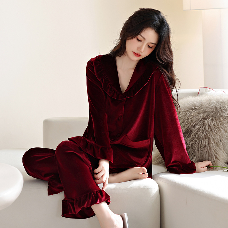 法式复古宫廷风睡衣女秋冬高级感家居服新款套装