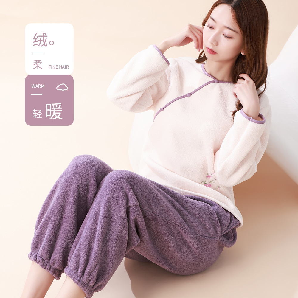 古风双面睡衣女秋冬季加绒加厚国风汉服保暖家居服