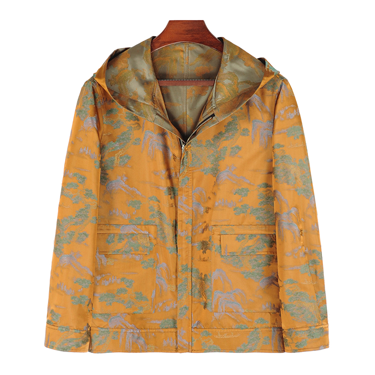 88778 男士双面穿外套 桑蚕丝宋锦香云纱中式复古连帽上衣