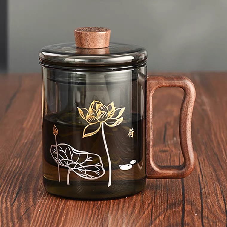 烟灰高硼硅玻璃茶道杯茶水分离杯子办公室个性滤茶杯