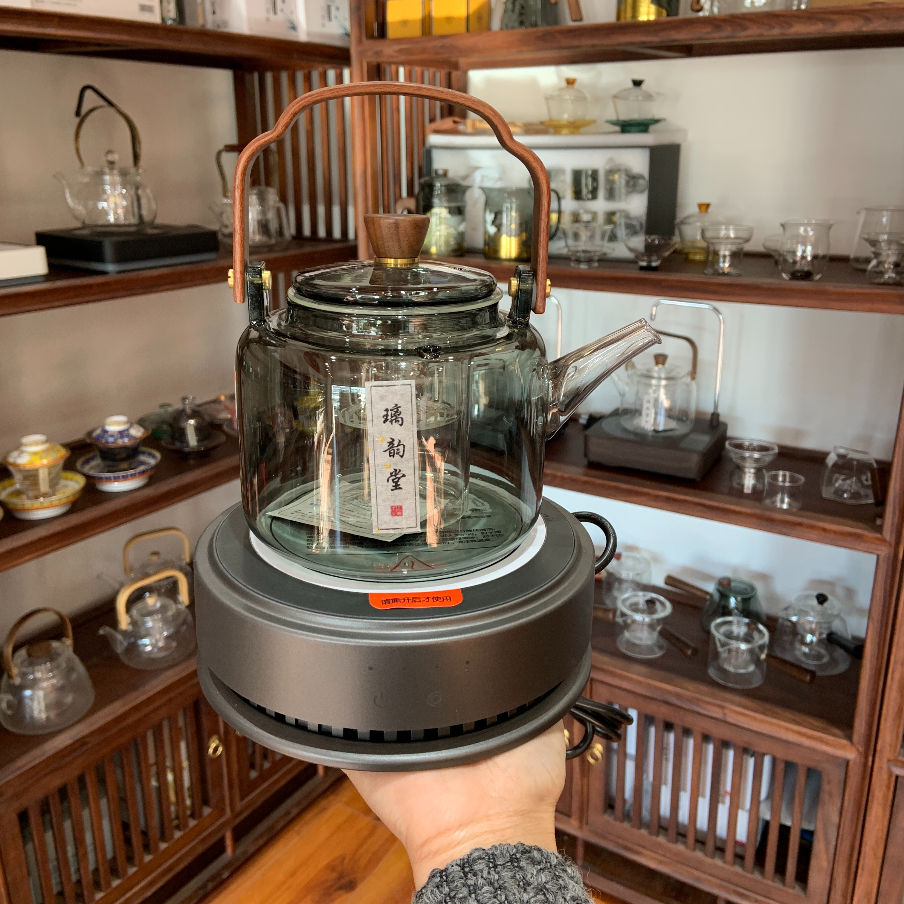 德茗堂猫眼四代1000瓦 蒸煮一体烟灰煮茶壶1100毫升套装