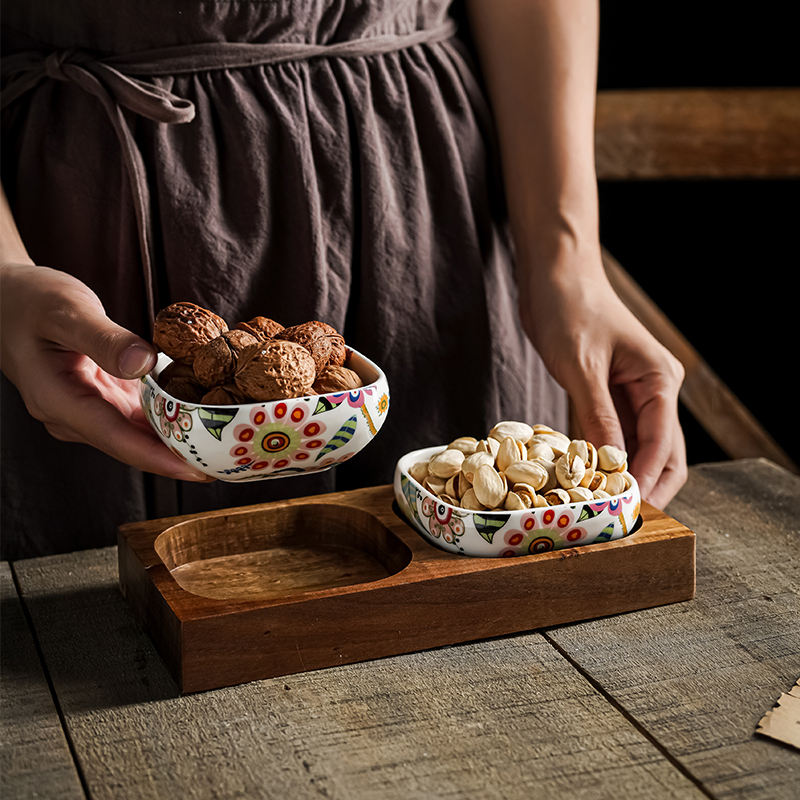 （编码：29）蝶恋花2格小食碗配木托盘