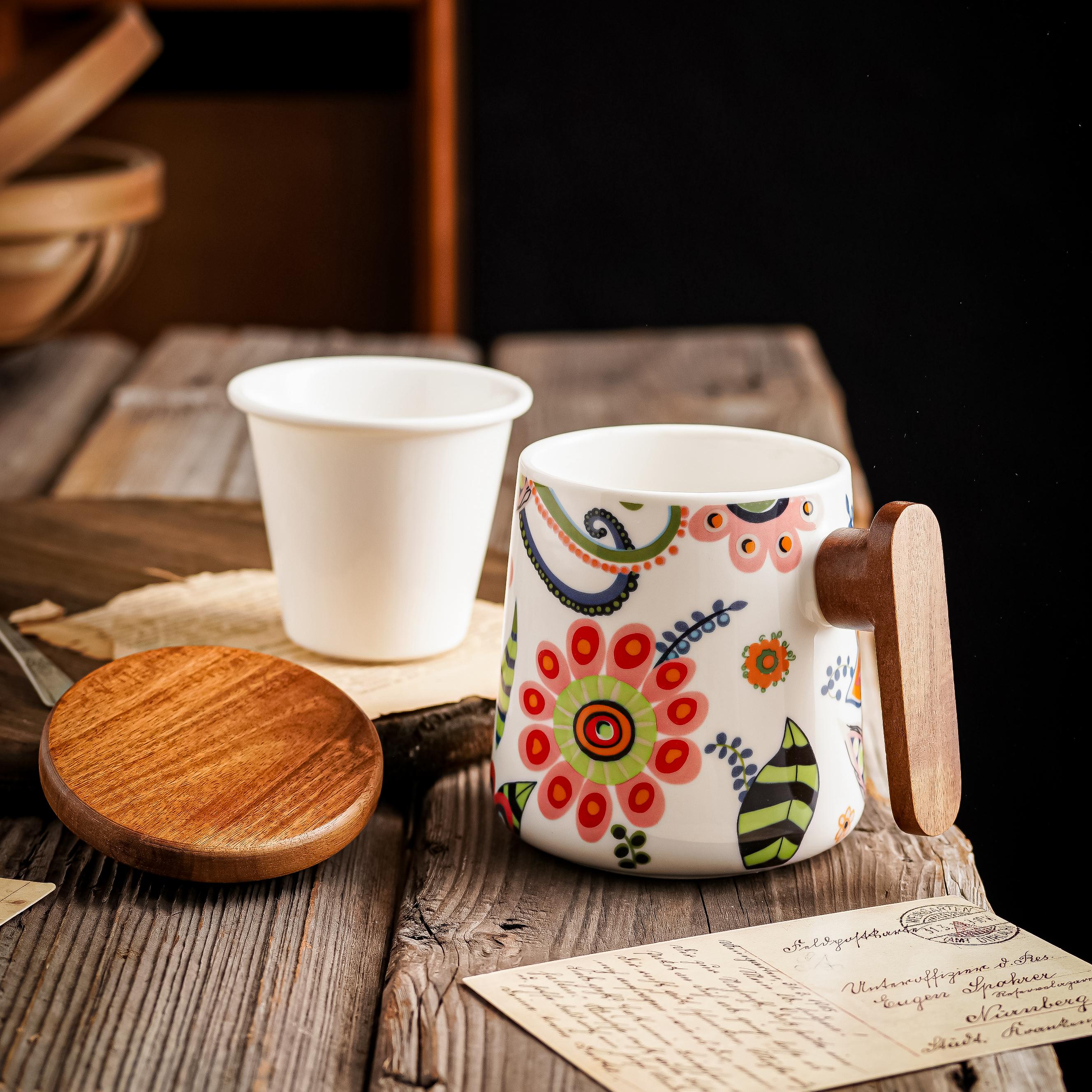 北欧蝶恋花情侣杯礼盒泡茶杯带盖陶瓷过滤ins手工成人咖啡杯