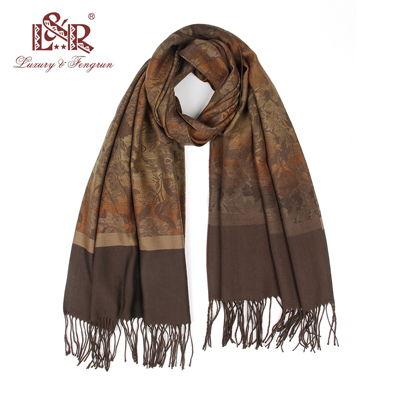 欧美风植物花朵复古经典提花羊毛围巾披肩百搭女式FRSW0725