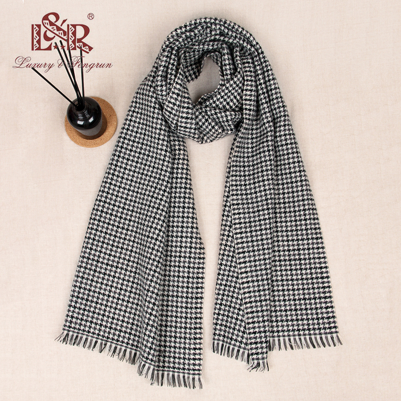 韩版品牌外贸尾货男女情侣款百搭休闲羊毛混纺千鸟格围巾新款原单