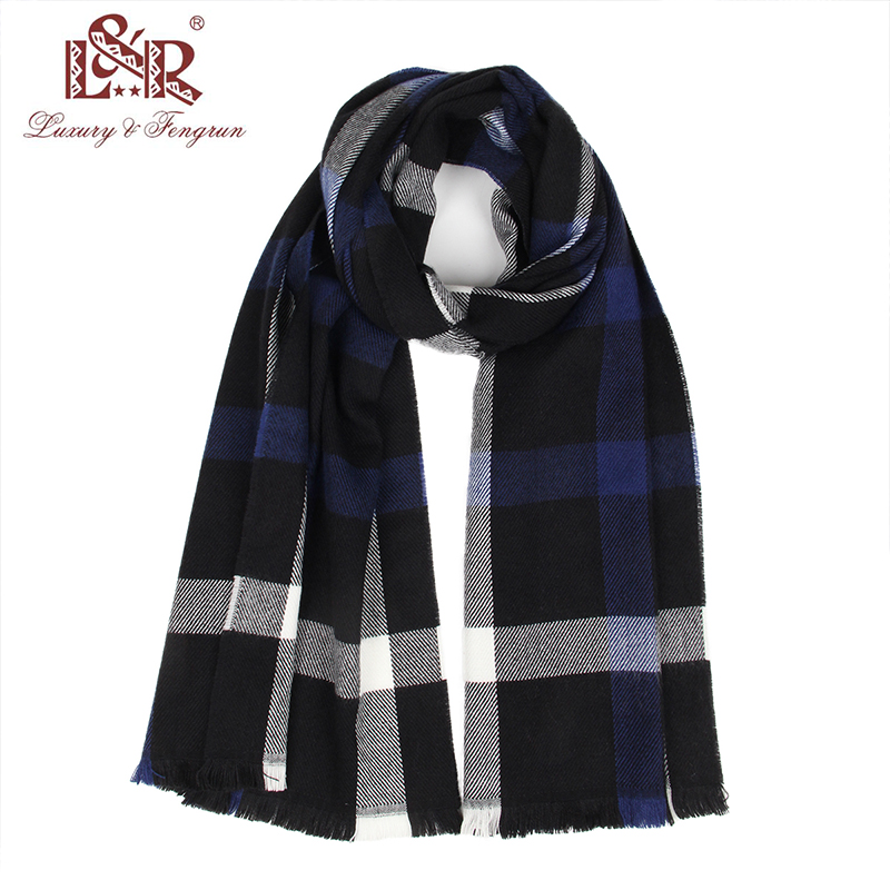 欧美风秋冬黑蓝色简约格子百搭男女柔软亲肤保暖休闲围巾FRA0722