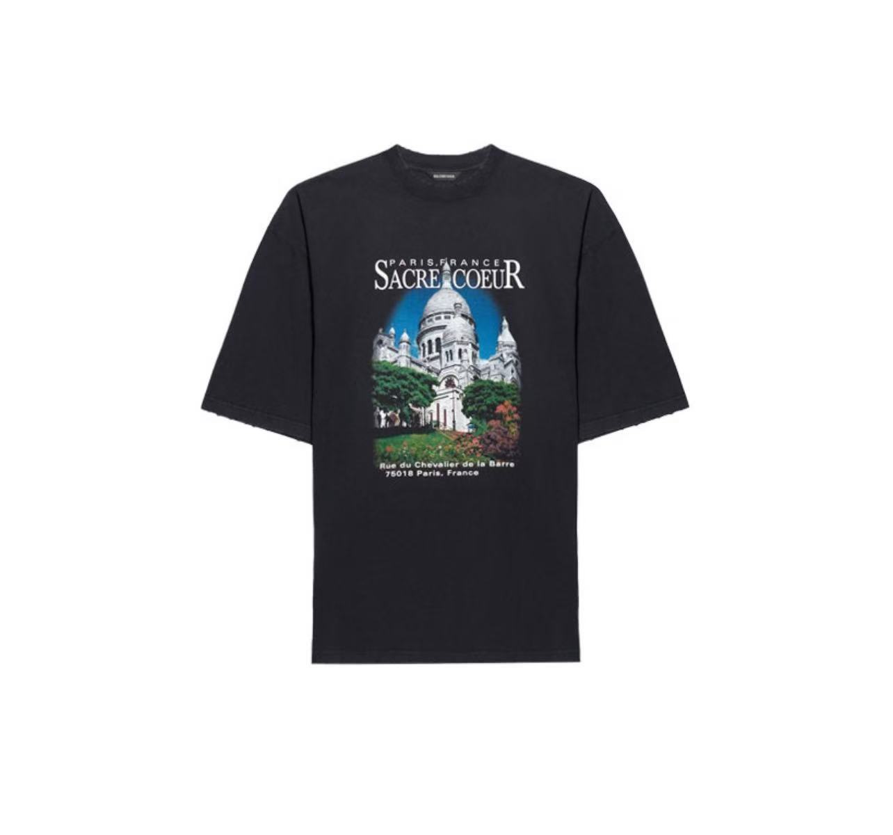 99新 Balenciaga/巴黎世家 ss21 复古平纹布城堡印花 T恤 短袖