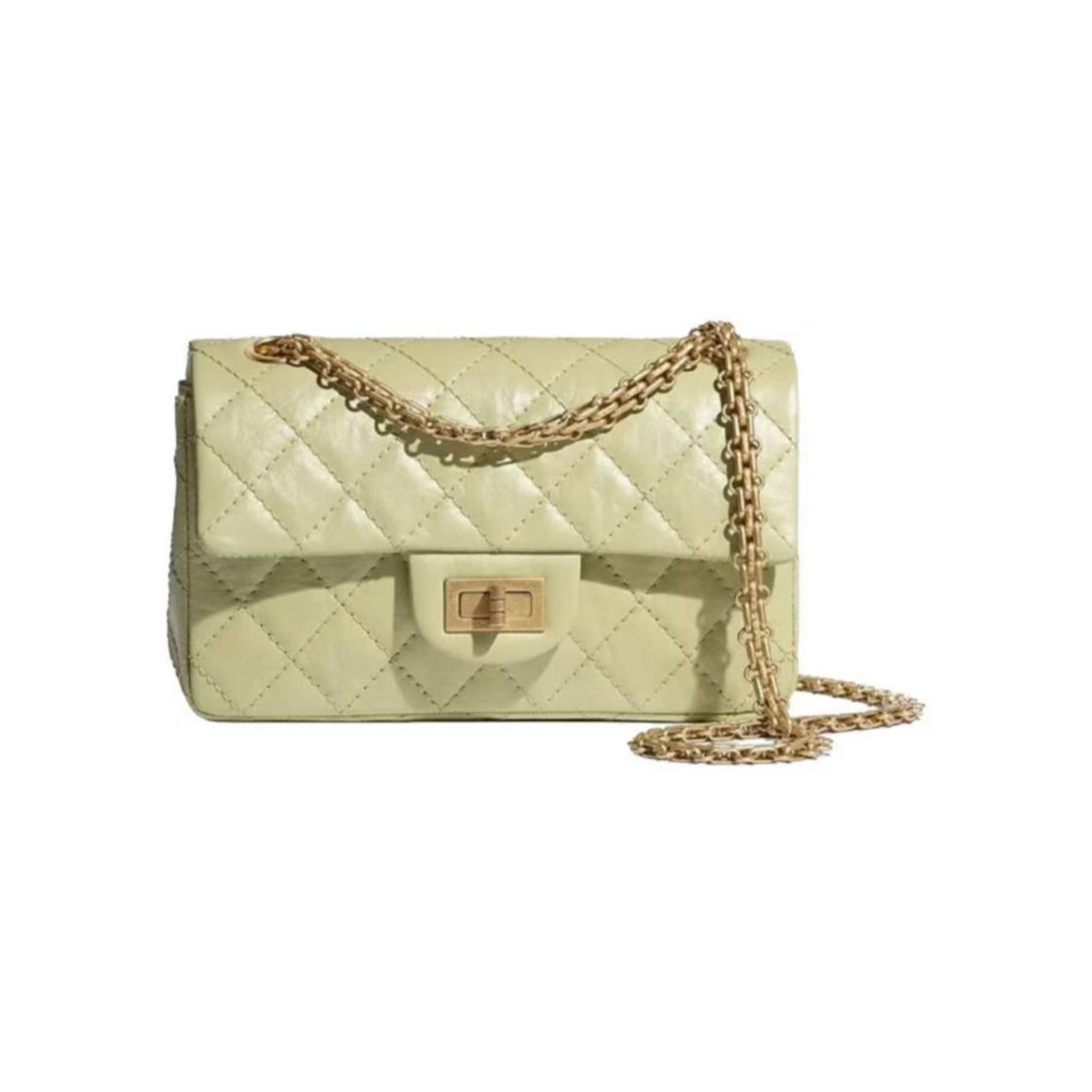 99新 Chanel/香奈儿 经典2.55系列大mini牛油果绿金扣链条包