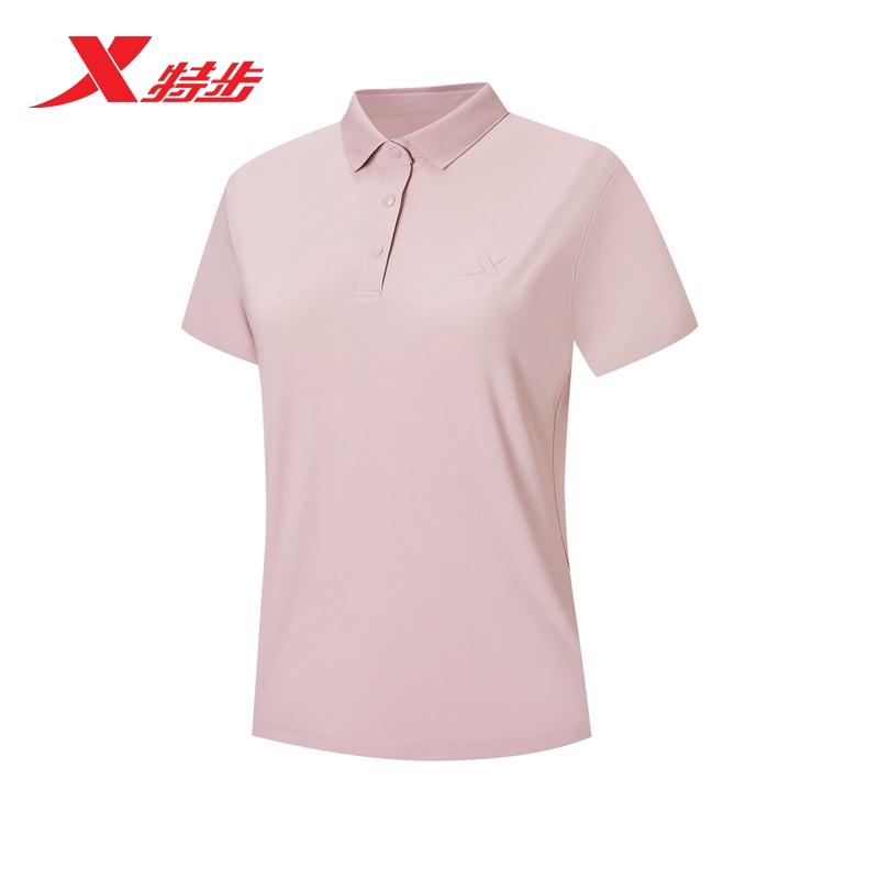 特步女子polo衫运动舒适短袖训练透气快干户外夏季976328020466