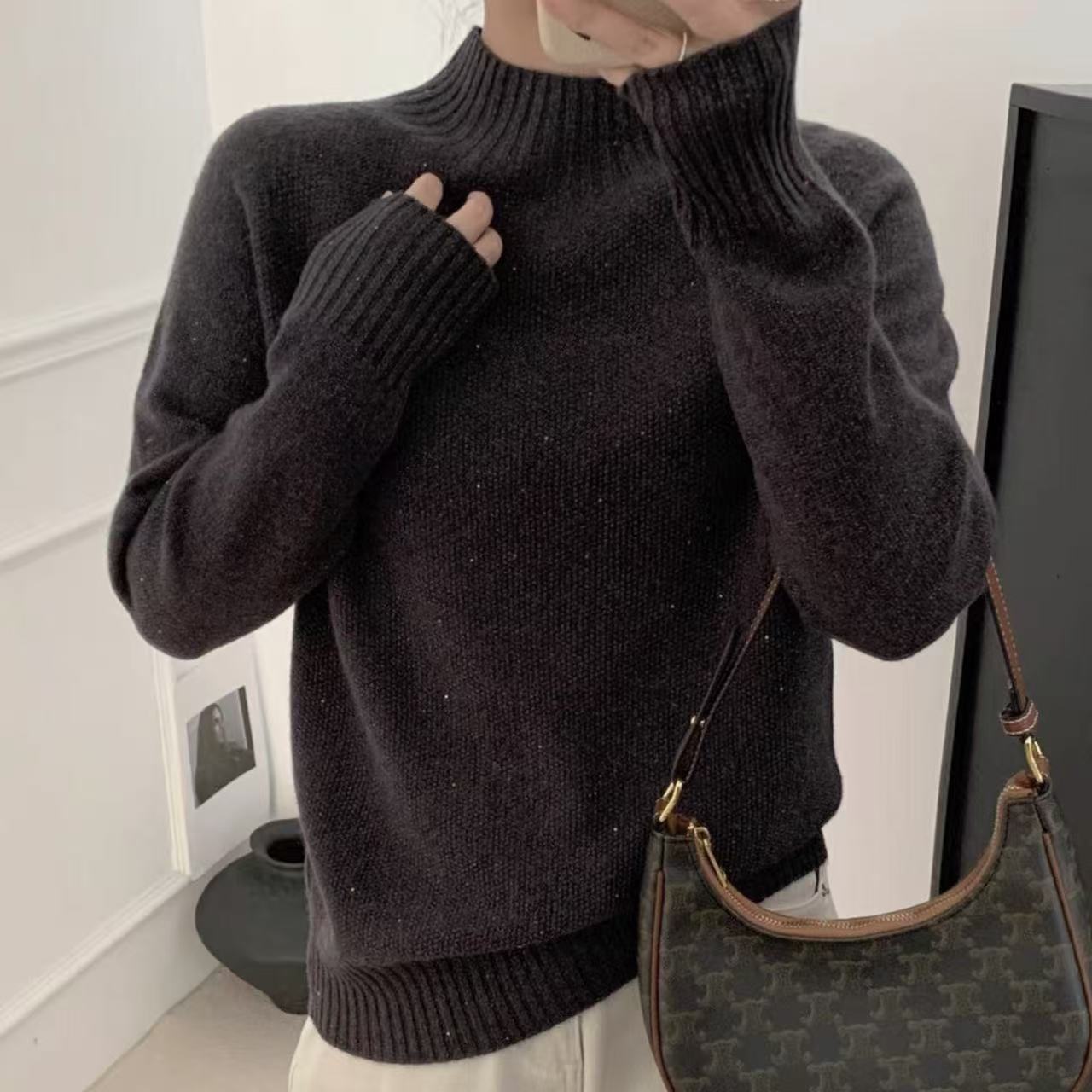 白家【100羊毛】亮片富贵领精致款长袖上衣07-8002