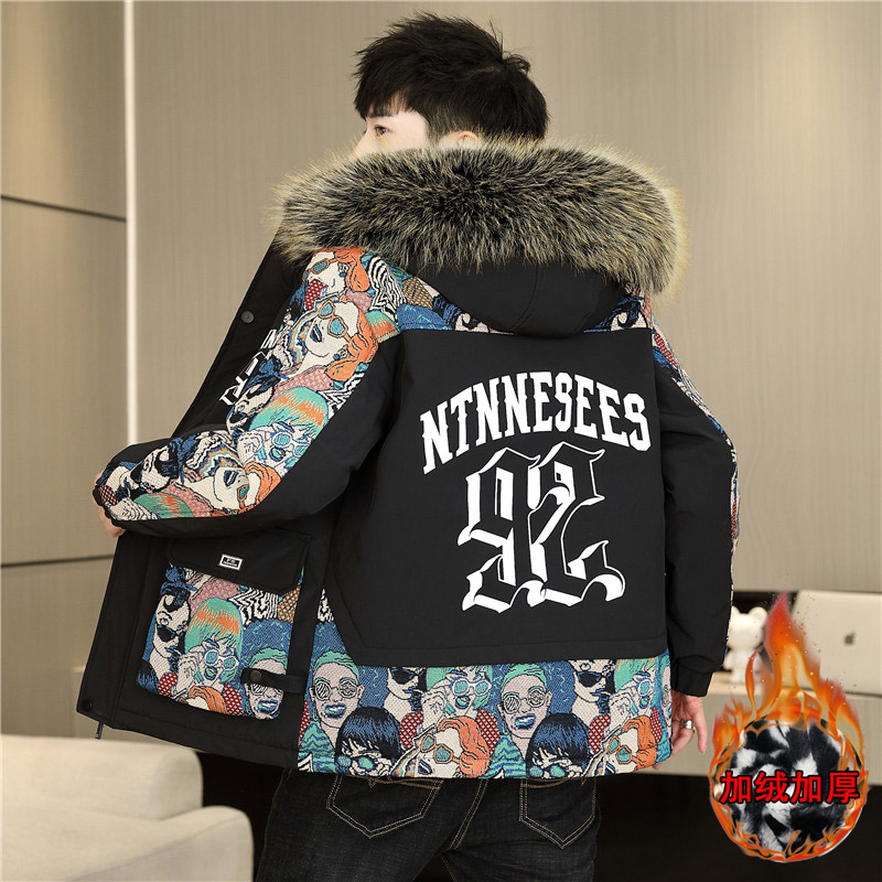 大衣外套男士宽松大码保暖韩版冬季新款派克服加绒加厚加长夹克