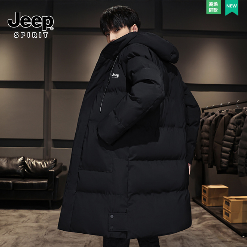 Jeep吉普秋冬季男士中长款棉服加绒加厚防寒保暖大码户外棉衣外套