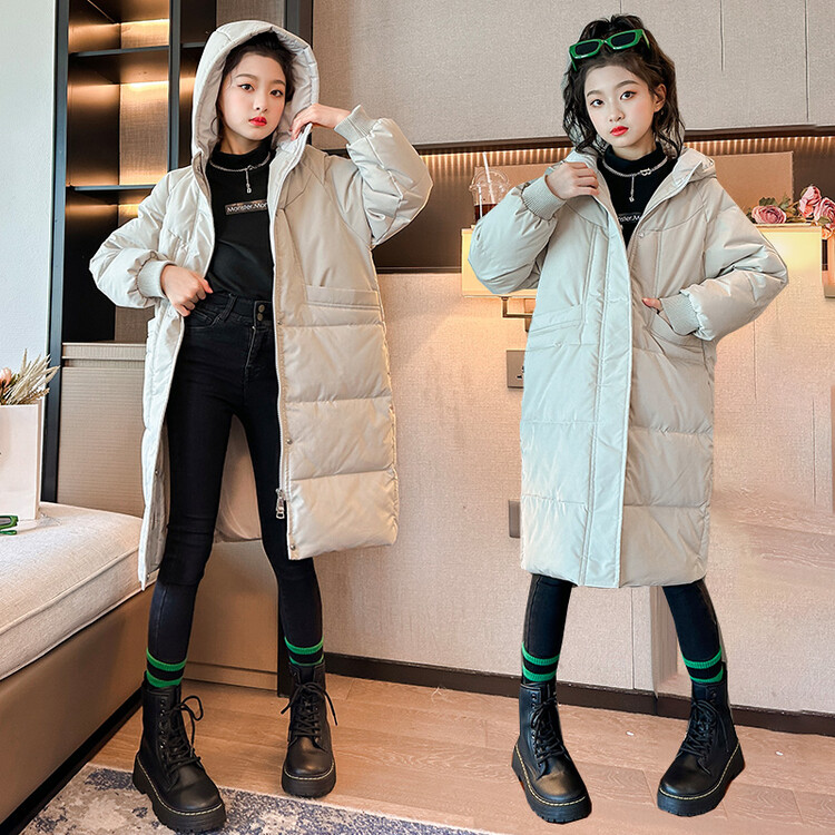 连帽时尚女童棉服冬装加厚长款过膝棉袄年新款洋气中大童冬季儿衣