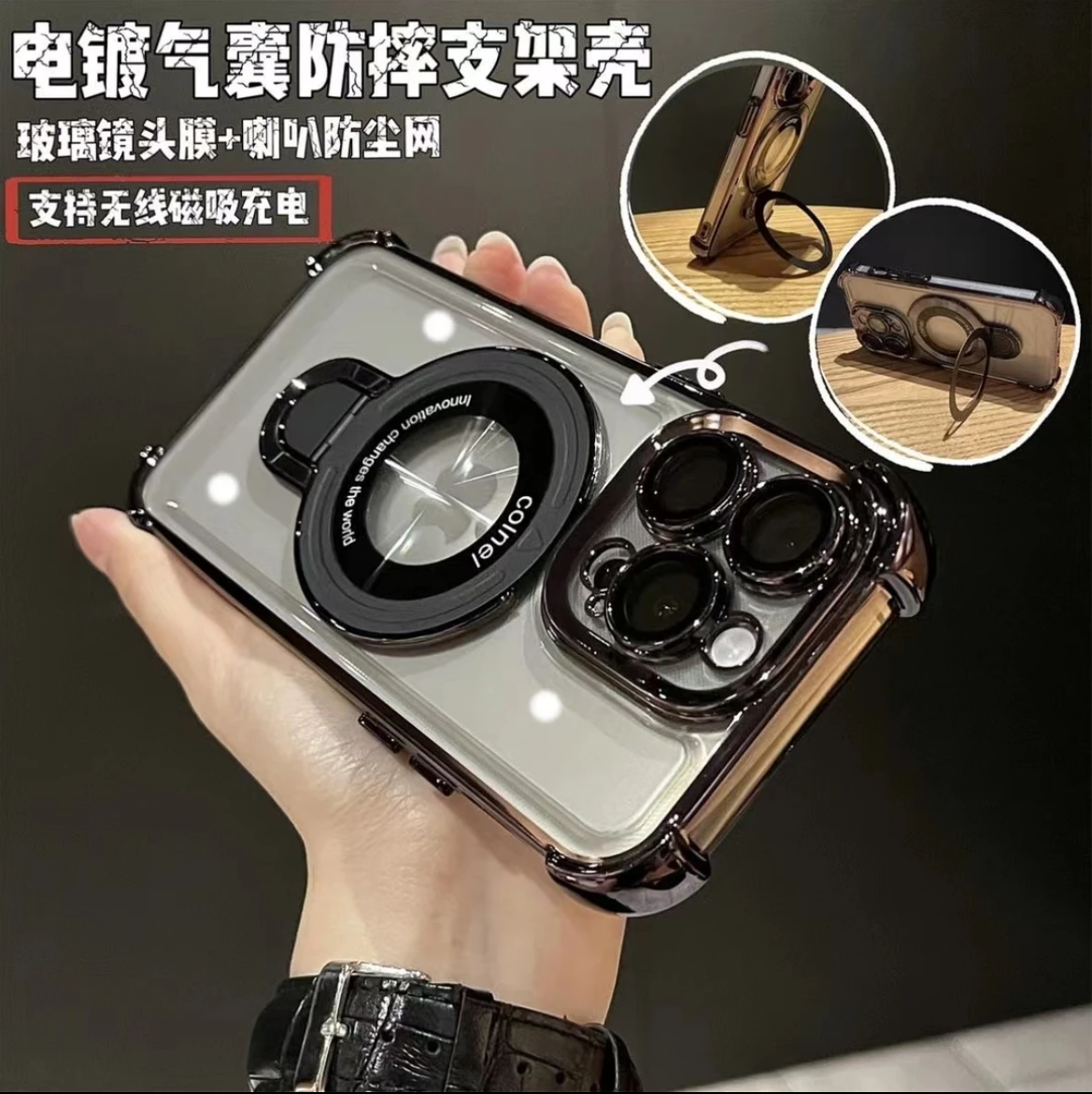 适用苹果16/15/14/13四角防摔气囊磁吸支架iPhone16promax手机壳