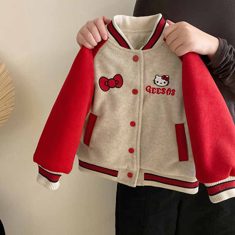 R24515小女孩撞色秋冬外套2024新款卡通猫咪夹棉加厚棒球服外套潮