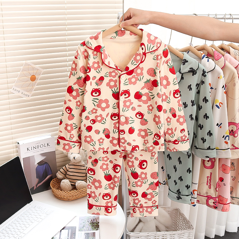 女童秋冬长袖睡衣中大童卡通开衫休闲宽松宝宝加绒男童女童秋冬季