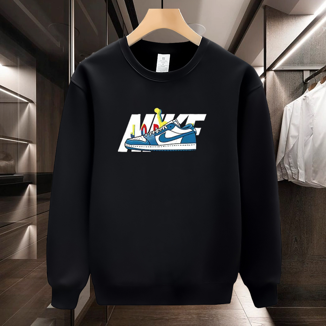 美式潮牌圆领卫衣男2023秋冬新款加绒加厚长袖T恤打底衫男士秋装