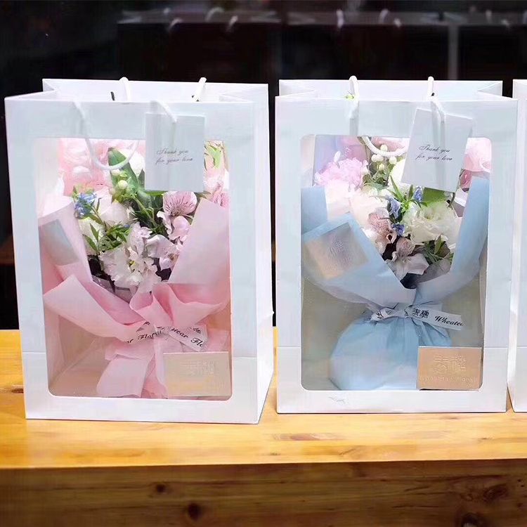 透明鲜花手提袋教师节情人节礼品花束包装橱窗袋长方形礼品袋包装