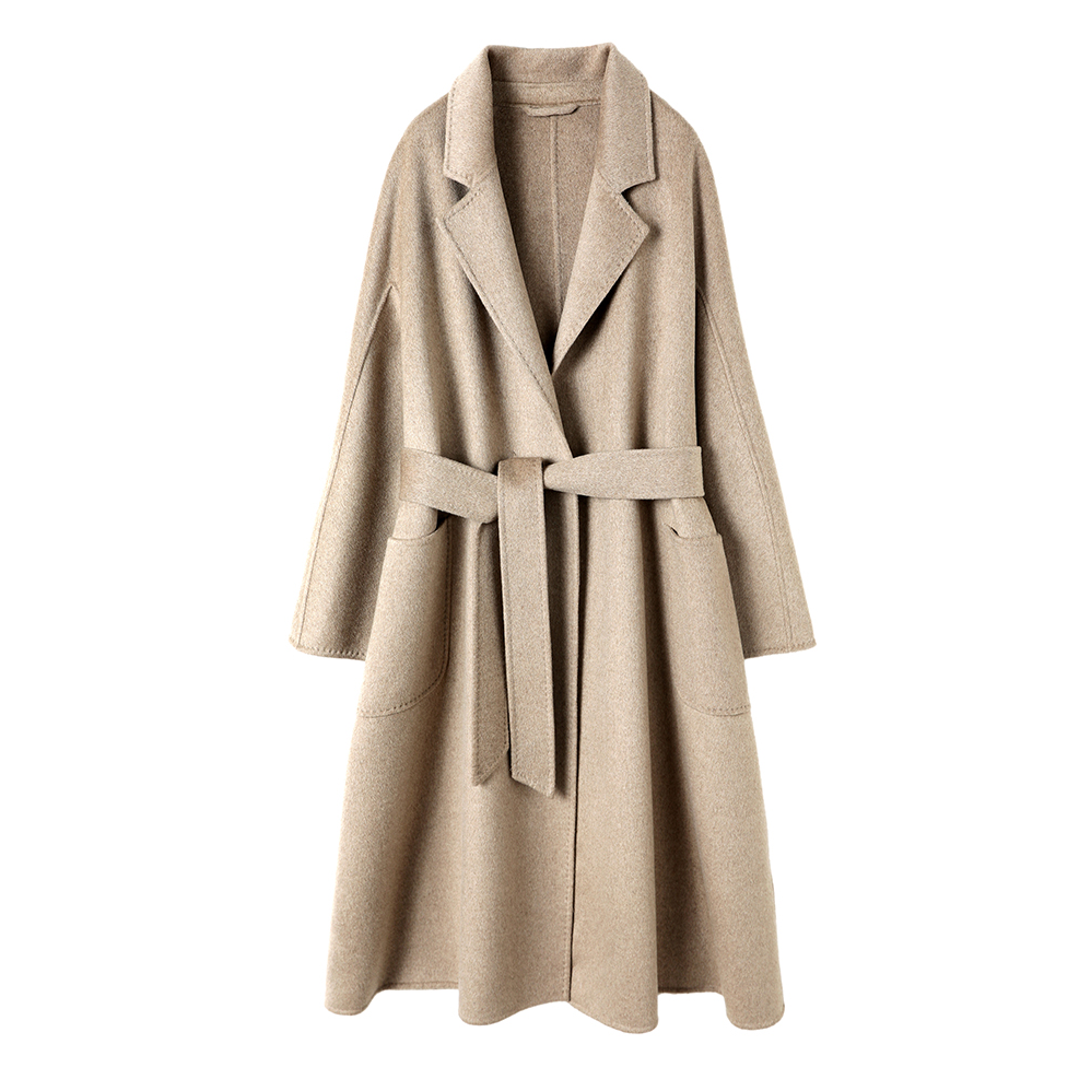 【尚羊纯】经典浴袍款100%纯山羊绒双面呢大衣百搭长款