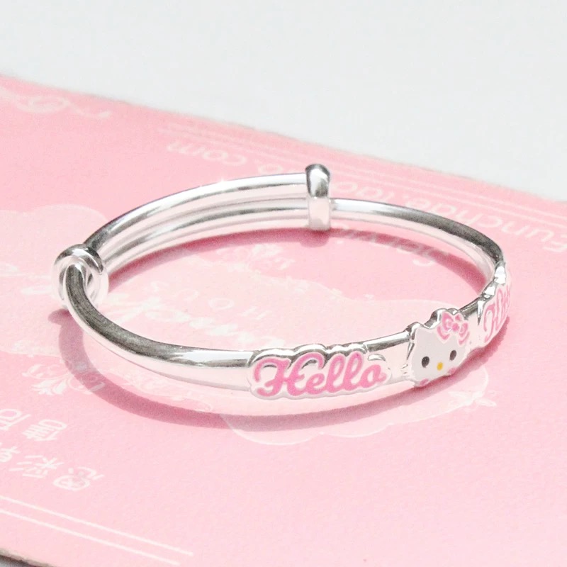 足银手镯 A31号 KT猫推拉足银实心手镯