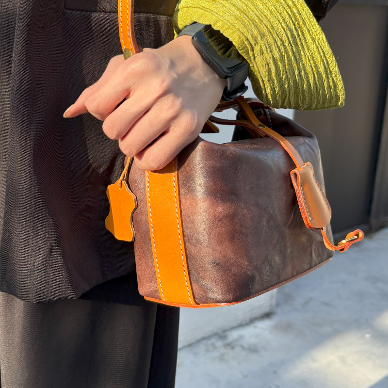 饭盒包日系植鞣简约风内贴拉链单肩包时尚小众挂包真皮女士休闲