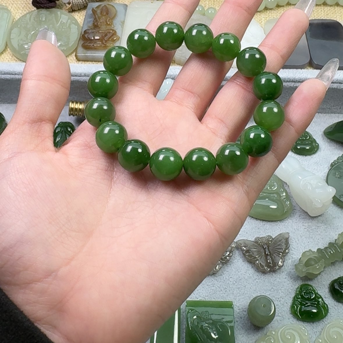 【闪购商品】和田玉（碧玉）手串未镶嵌落****尖