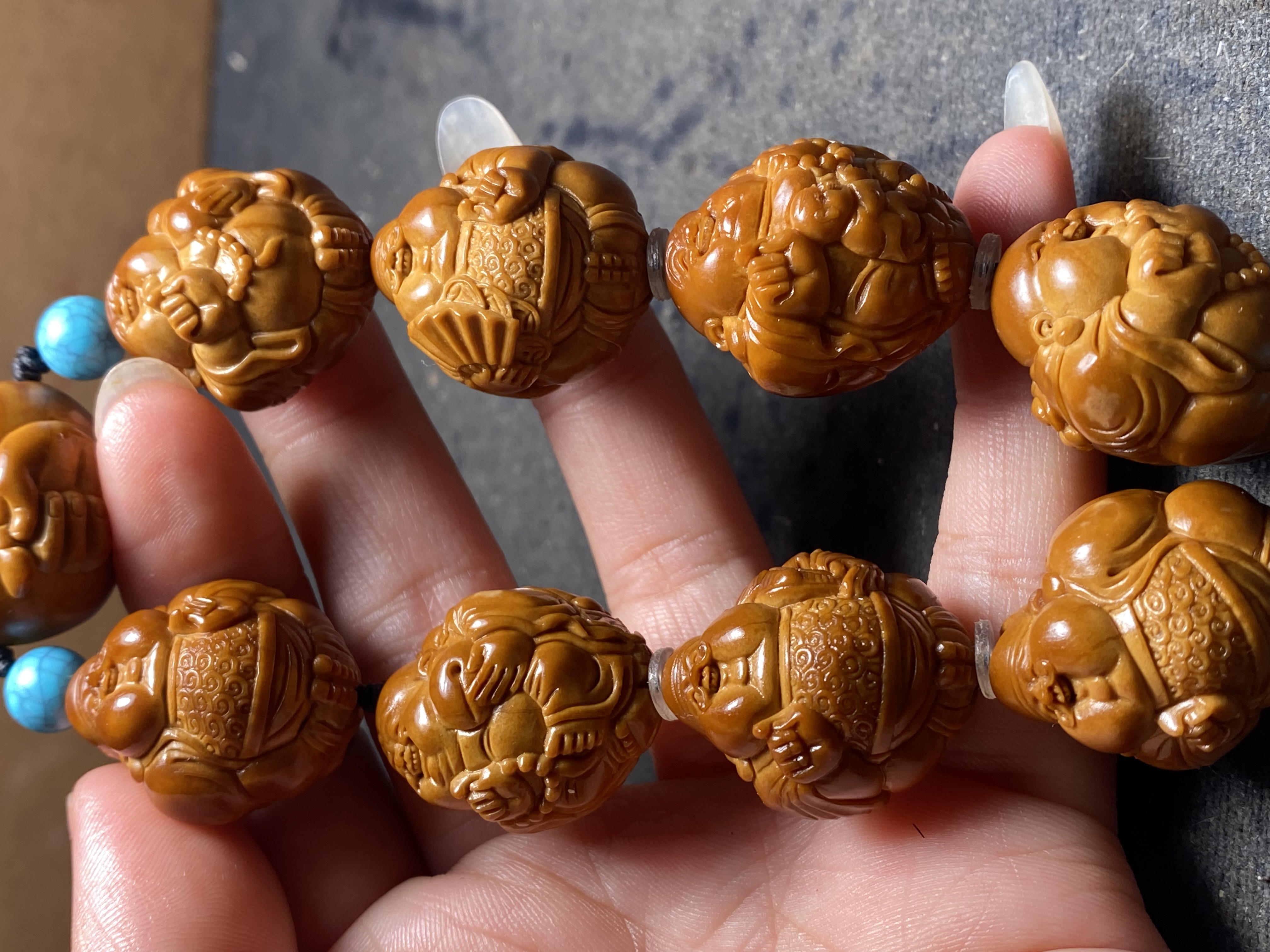 2.0指定发财   铁核橄榄核雕刻手工作品名师手工雕刻手串收藏