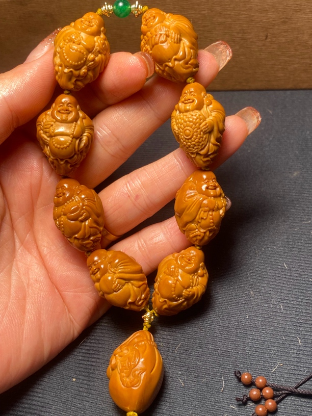 佛珠弥勒2.0水晶核精品文玩手串名师手雕刻橄榄核雕刻
