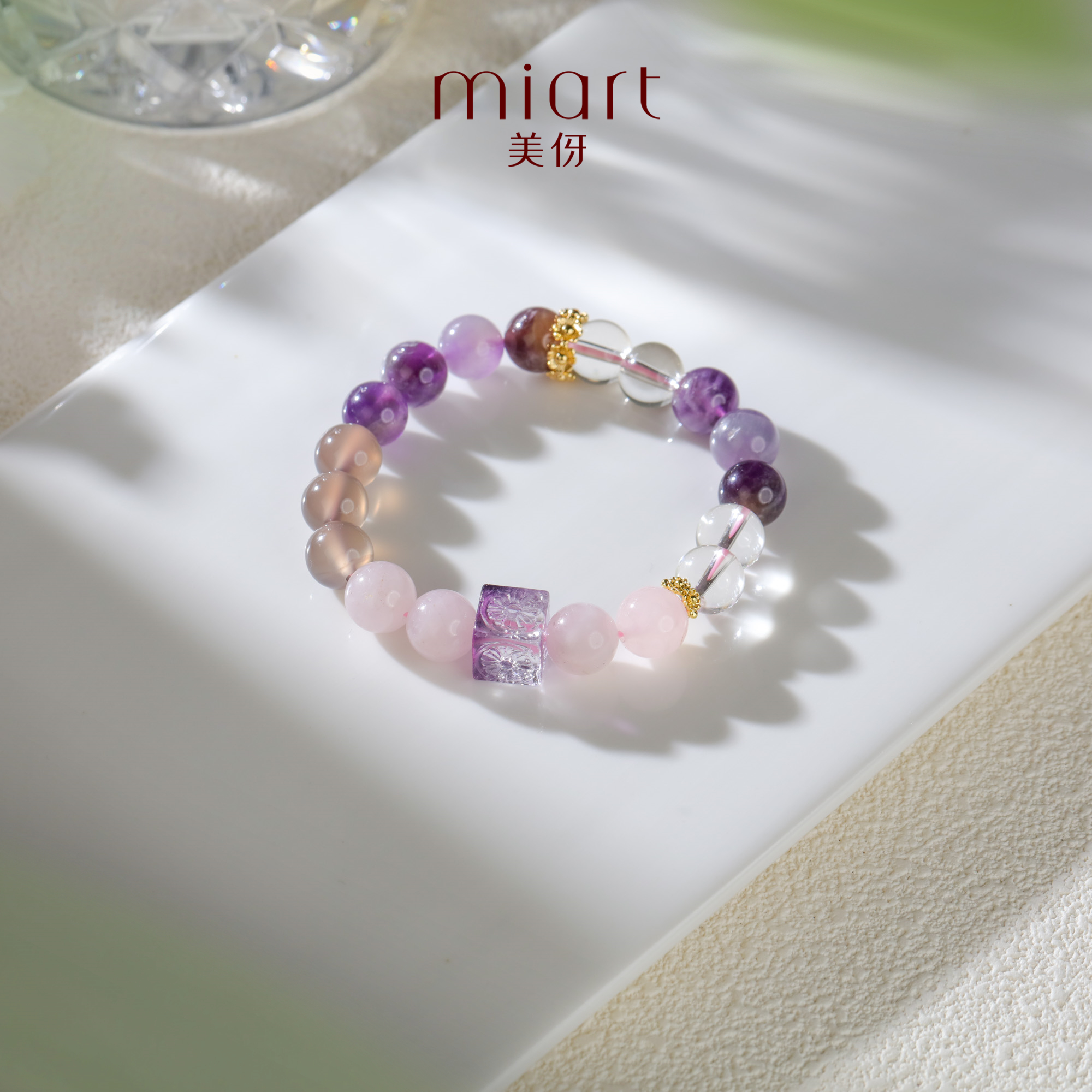 美伢10mm琉璃方珠工艺品 成品手串【花如烟】QT02409008