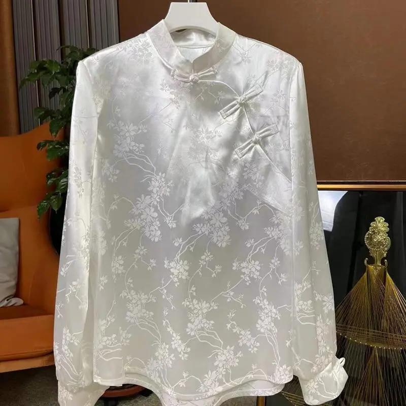 新中式中国风复古提花改良唐装短款旗袍上衣宋锦提花长袖立领衬衫