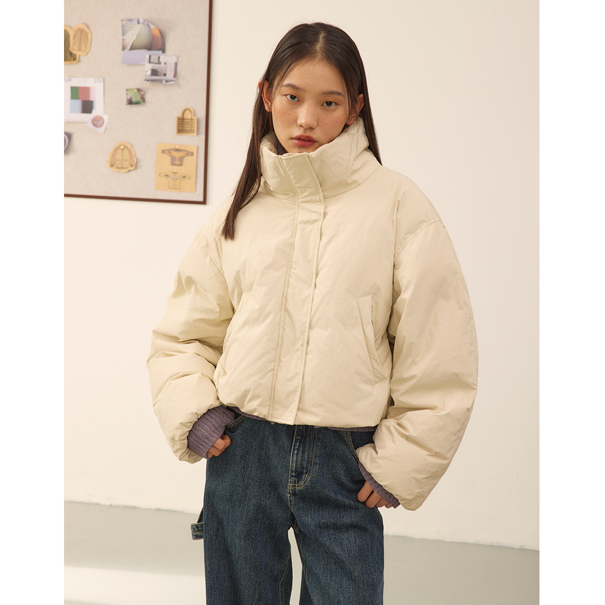 章鱼家【防风保暖】短款羽绒服冬季女纯色防风立领面包服octopusme