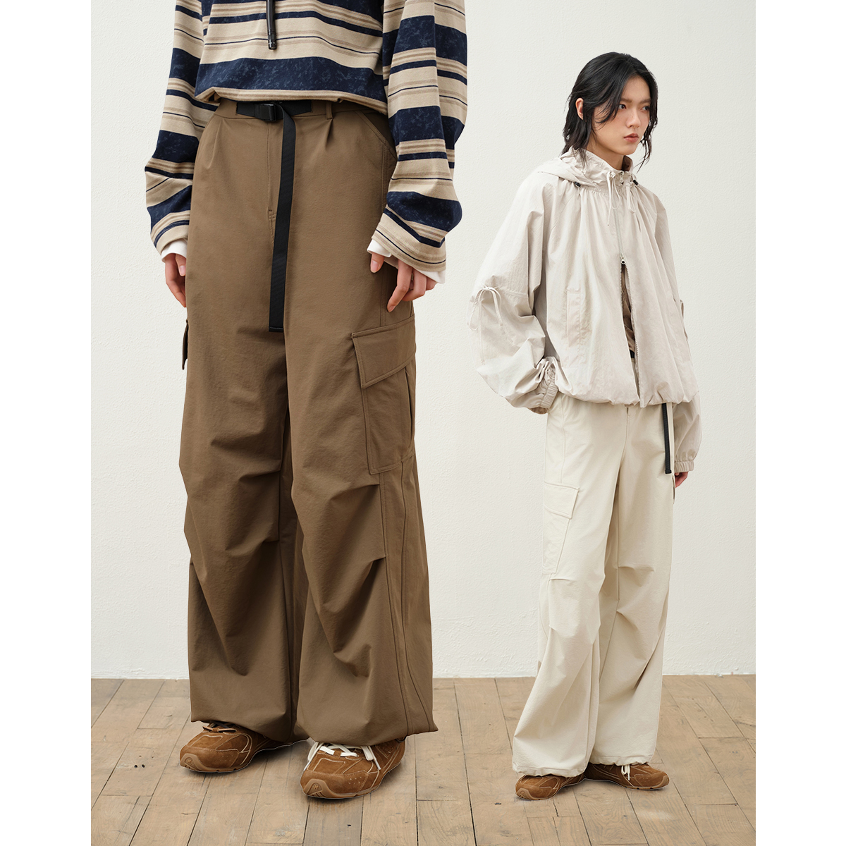 章鱼家【户外压褶】大口袋宽松工装裤运动休闲伞裤长裤女octopusme