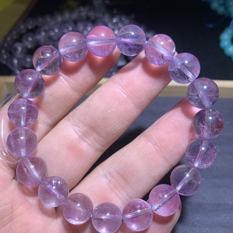 天然高品玻利维亚碎碎冰紫水晶手链爆闪彩虹水晶手串紫色单圈