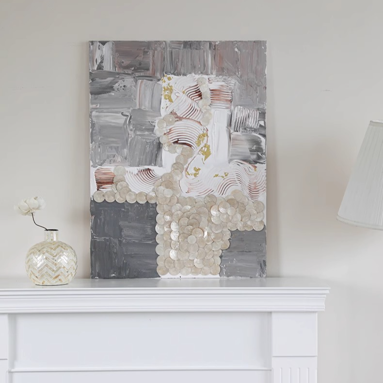 格物致知艺术抽象挂画现代简约贝壳装饰画餐厅玄关卧室壁饰两联画