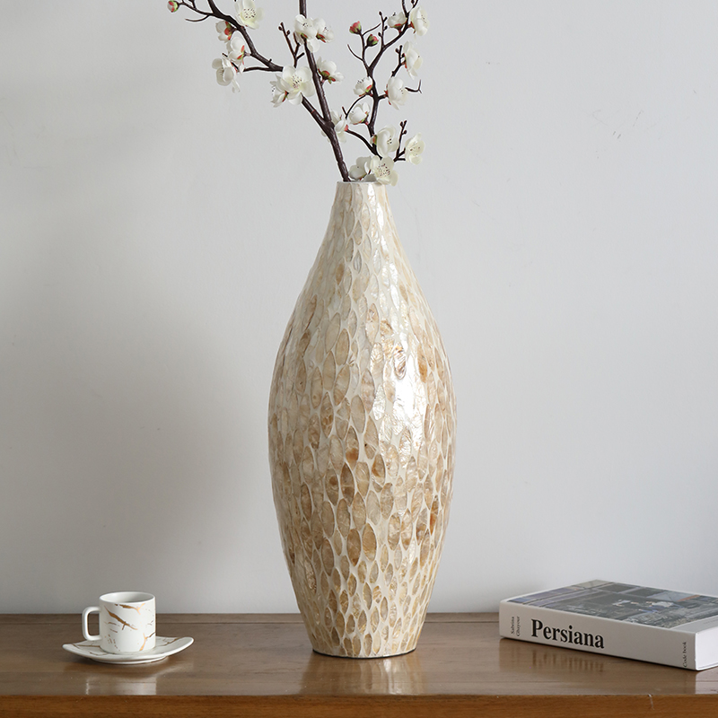 进口贝母装饰花瓶侘寂风贝壳插花器家居高级感桌面摆件小众设计师